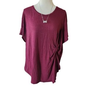 Women's plus size tie front short sleeve burgundy top plus size 1X